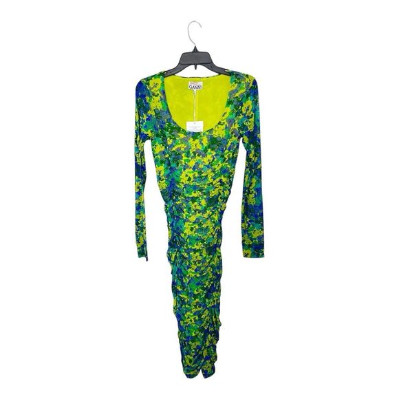 NWT Ganni | Sulphur Spring Stretch Recycled Nylon Mesh Midi Dress 34 2 - Picture 3 of 10